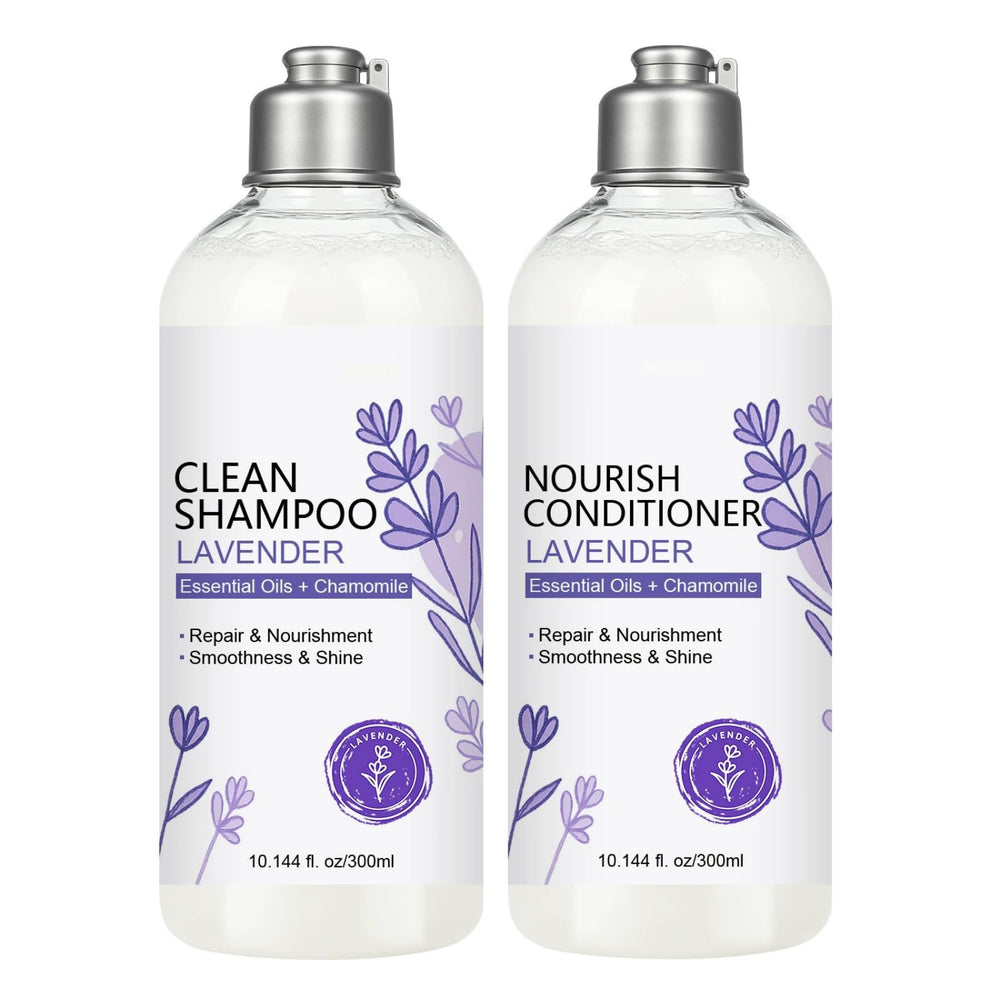 SANZHUAN Lavender Shampoo bottle pour showing gentle cleansing and hydration.