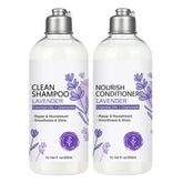 SANZHUAN Lavender Shampoo bottle pour showing gentle cleansing and hydration.