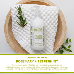 Close-up of Sapadilla label highlighting 100% pure essential oil blends.