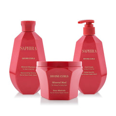 Saphira Divine Curls Kit shampoo bottle for gentle cleansing of curly hair.