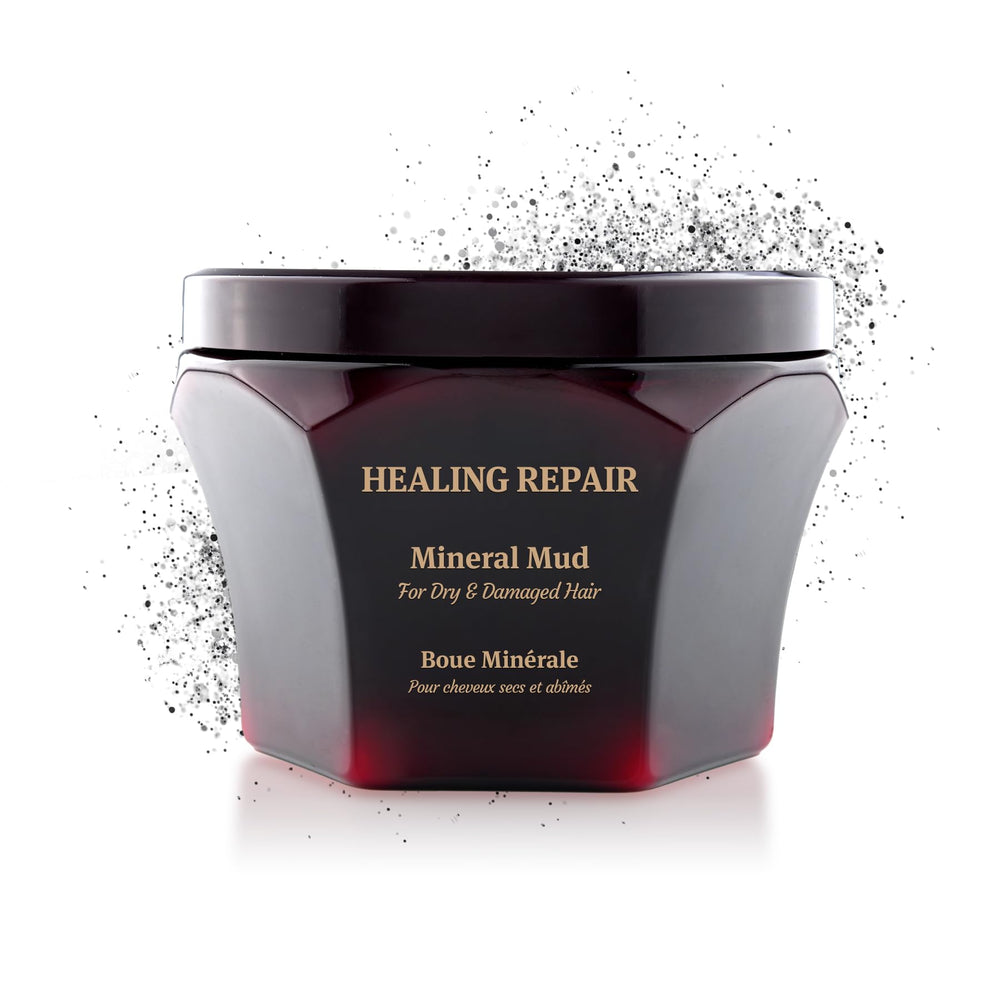 Saphira Healing Repair Mineral Mud bottle highlights clean packaging for daily conditioning.