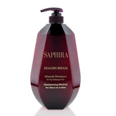 Saphira Healing Repair Shampoo bottle front highlighting mineral-rich formula for dry hair