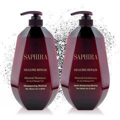 Saphira Healing Repair Shampoo bottle front: gentle cleansing for daily care.