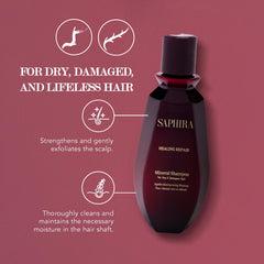 Saphira Healing Repair Shampoo cap close-up highlighting sulfate-free formula.