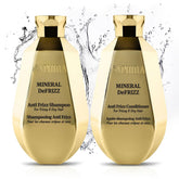 Saphira Mineral DeFrizz shampoo bottle pour demonstrating easy application for frizz control