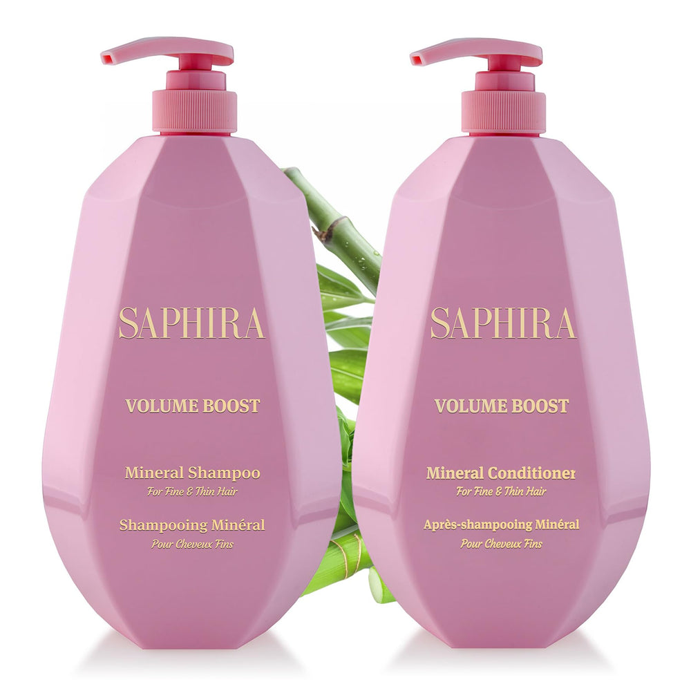 Saphira Volume Boost Shampoo 1L front view promotes a fuller, bouncier look.