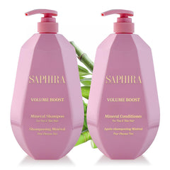 Saphira Volume Boost Shampoo 1L front view promotes a fuller, bouncier look.