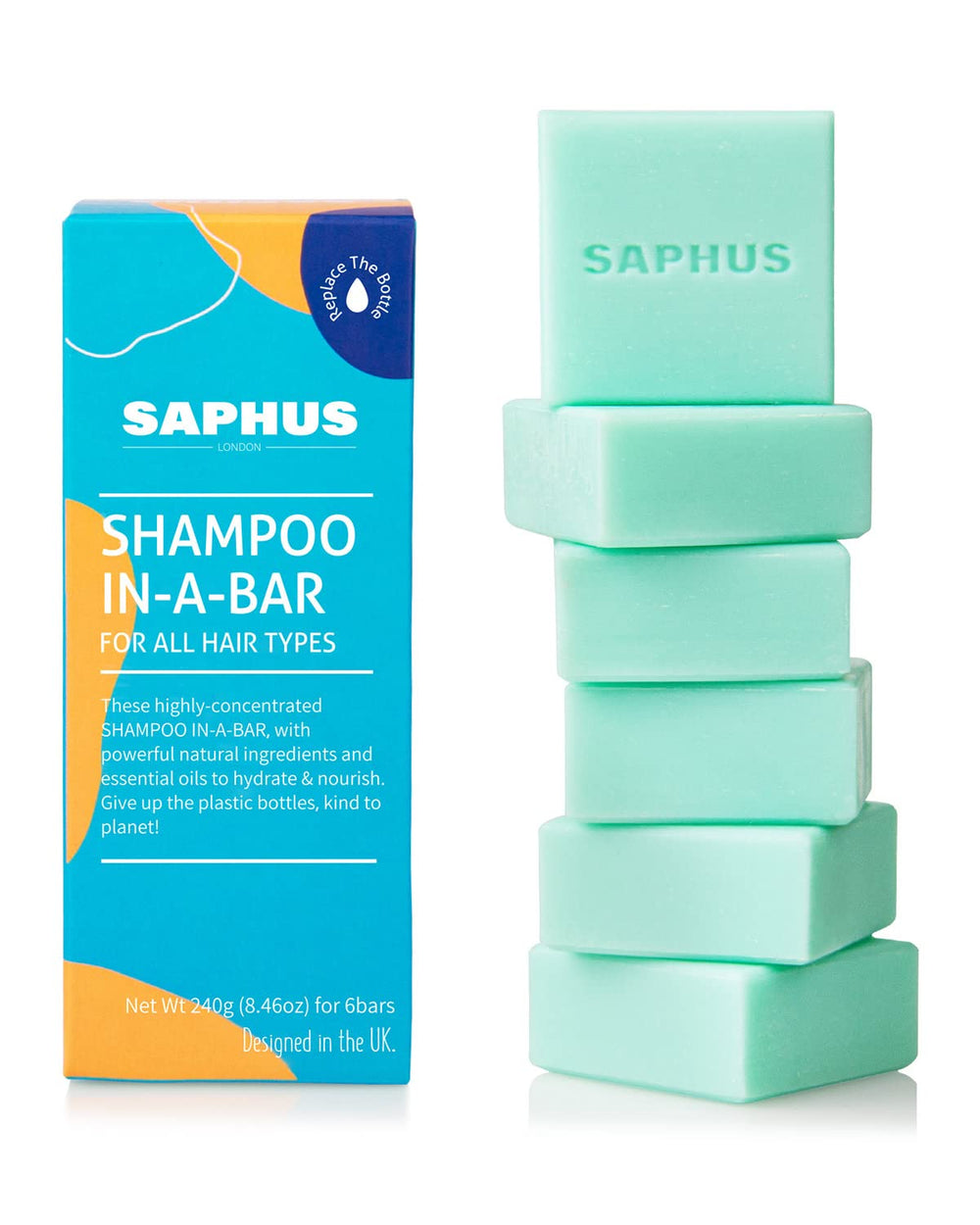 SAPHUS 6-piece shampoo bars travel pack for family use.