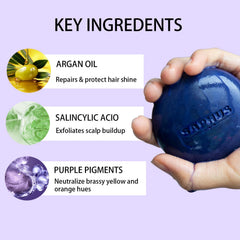 SAPHUS shampoo bar on shelf, sulfate-free cleansing for sensitive scalps.