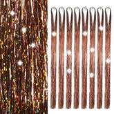 Sarannala Hair Tinsel 8-Pack packaging with brown strands for easy use and quick styling ideas