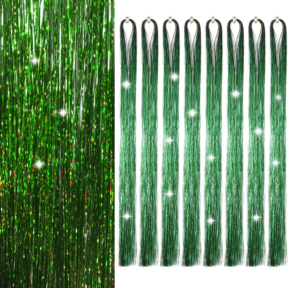 Sarannala Hair Tinsel Grass Green 50-Inch extensions add sparkling color to daily styling.