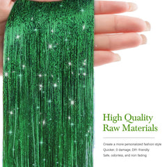 Sarannala Hair Tinsel Grass Green 50-Inch strands highlight festive looks.