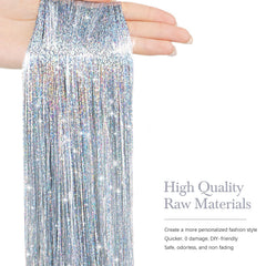 Sarannala Hair Tinsel demonstrates simple application method for quick styling.