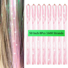 Sarannala Egg Pink tinsel shines in light for dazzling hairstyle accents.