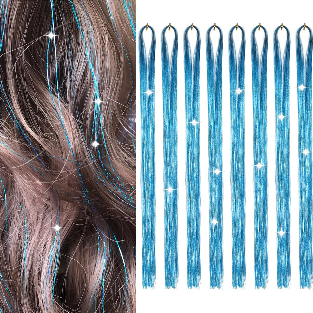 Sarannala Lake Blue tinsel 50-inch eight-pack display for versatile looks