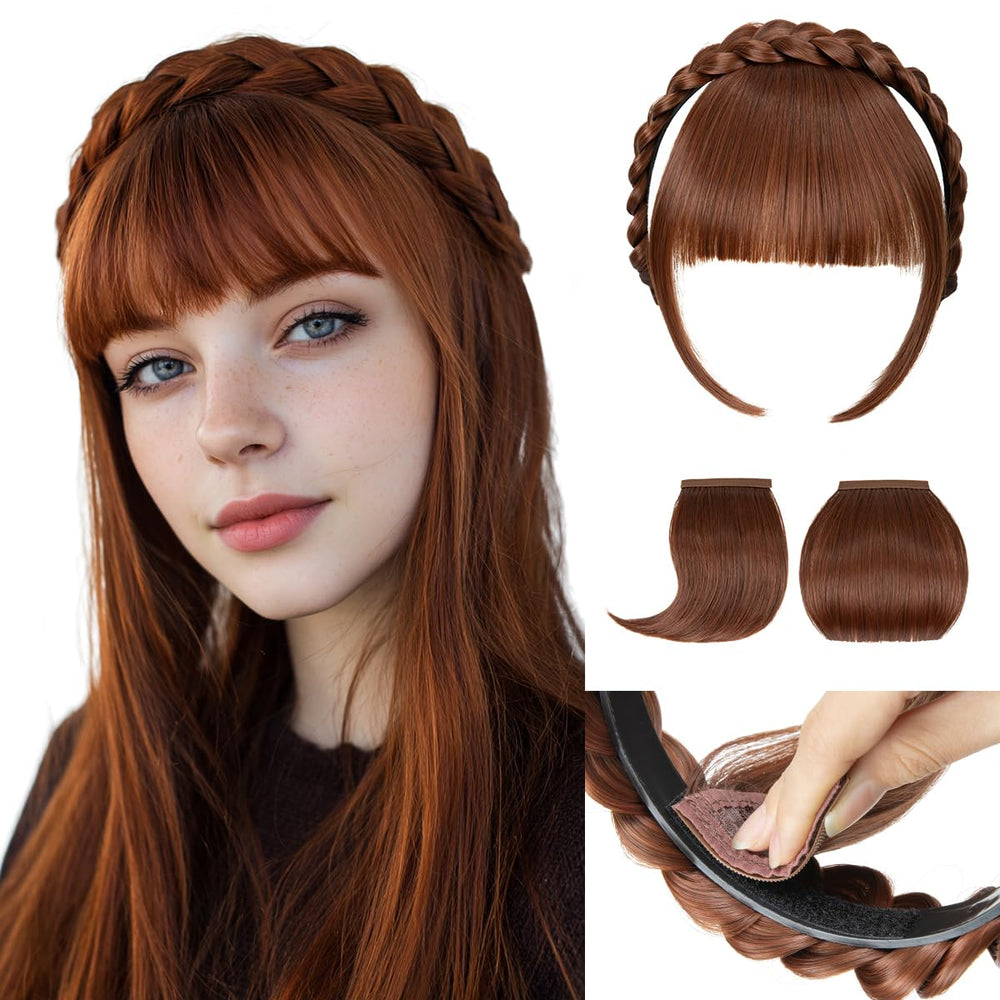 Sarla braided headband with red detachable bangs for versatile styling