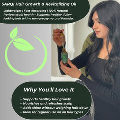SARQI Hair Growth Oil dropper applying serum to the scalp.