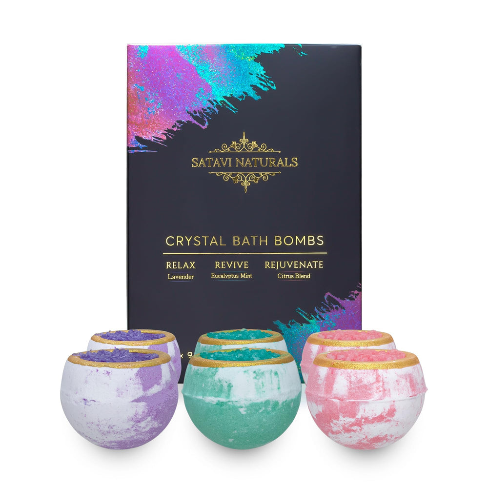 Satavi Naturals crystal bath bombs gift set six-pack for a spa-like soak