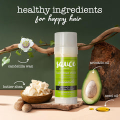 Ingredients graphic featuring avocado oil and shea butter