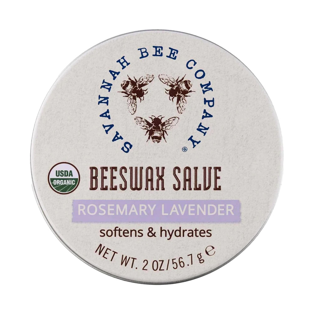 Savannah Bee Company salve packaging closeup for deep hydration.