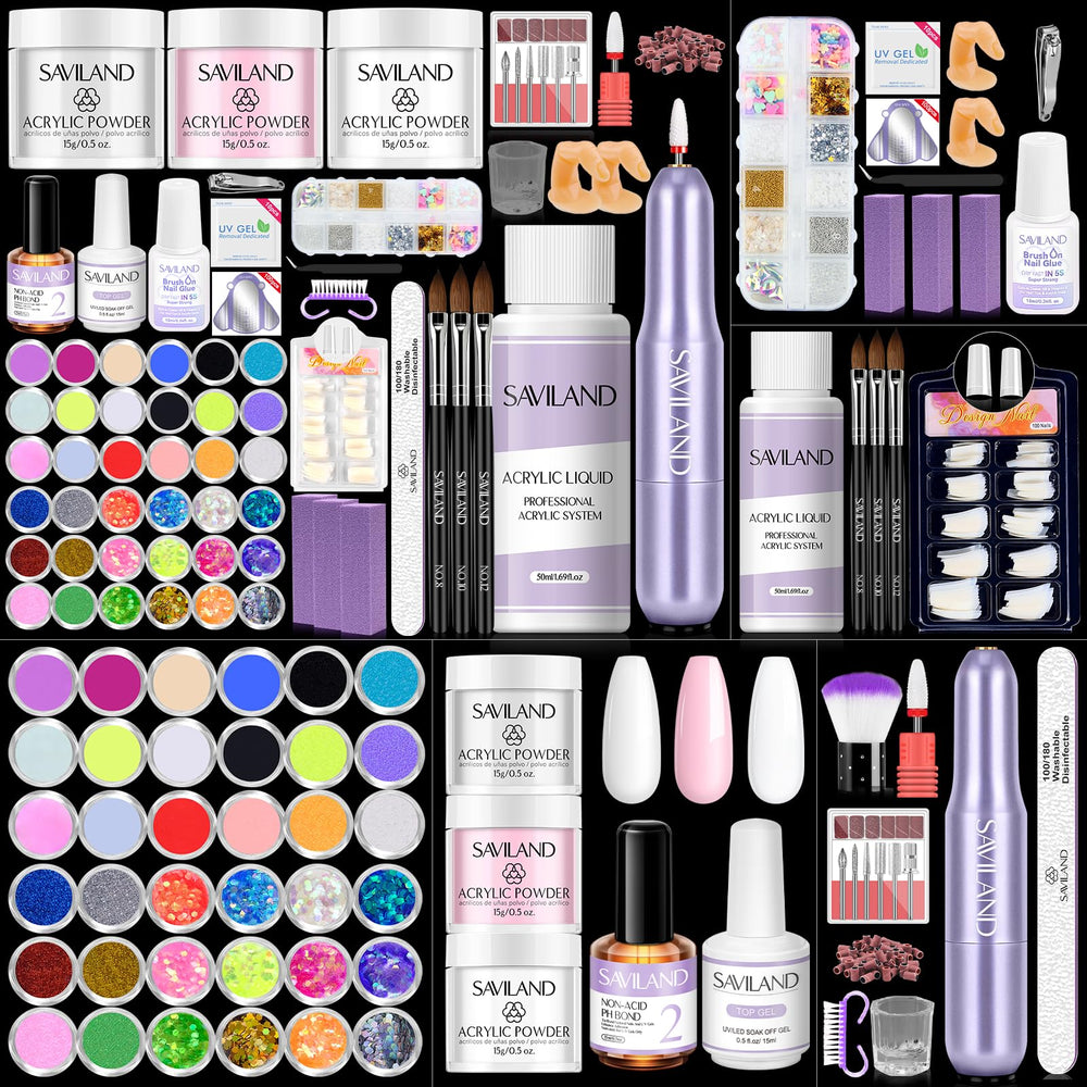 SAVILAND acrylic nail kit contents for easy at-home nail art