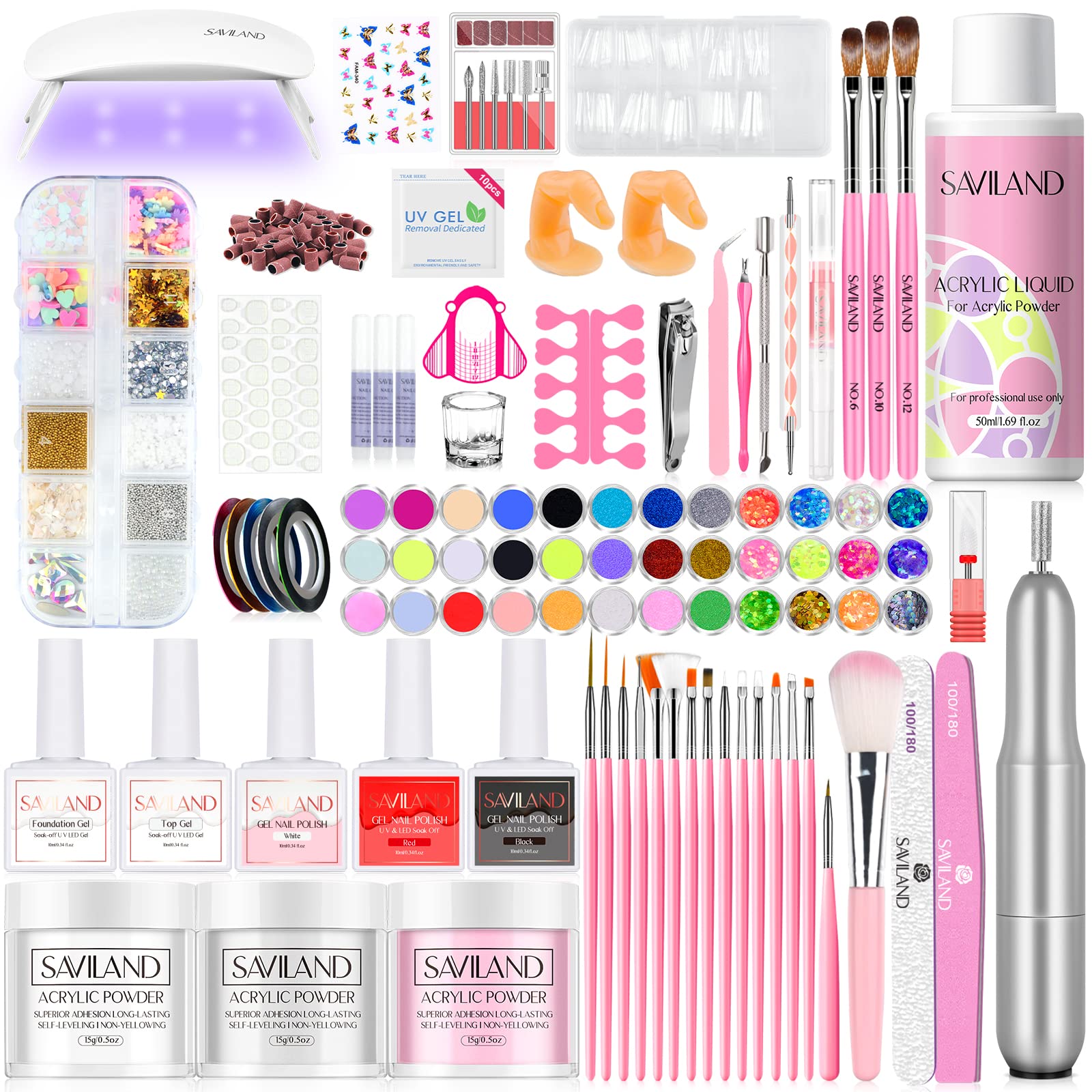 SAVILAND acrylic nail kit with drill and UV light for at-home manicure
