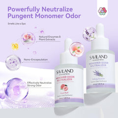 SAVILAND Advanced Monomer Drops odor neutralizer in a small-space workspace.