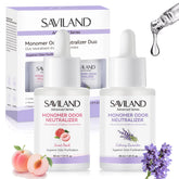SAVILAND Advanced Monomer Drops peach-lavender bottle—odor purification during acrylic sessions.