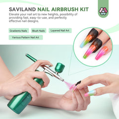 SAVILAND nail airbrush kit with metal cup and accessories for versatile gradients.