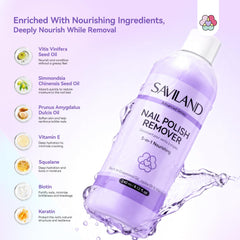 SAVILAND biotin and keratin formula supports nail strength during removal.
