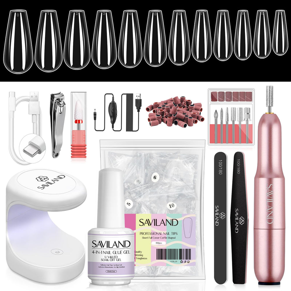 SAVILAND gel nail kit contents showcase tips and tools for easy home manicures