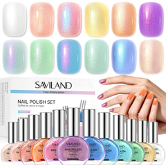 SAVILAND Nail Polish Set bottle close-up shows a 12-free formula for gentle nail care.