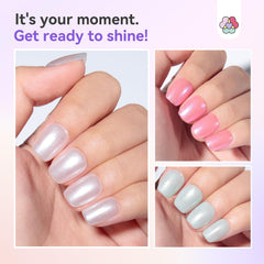 SAVILAND Pearlescent Nail Polish Set Iridescent Purple nails with shimmer.