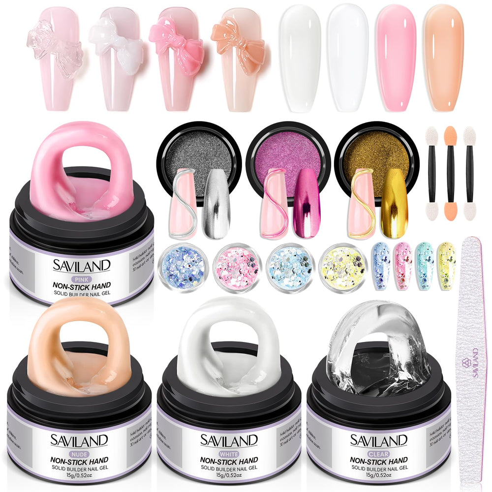 SAVILAND solid builder nail gel kit with four colors for easy at-home extensions.