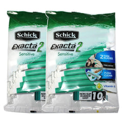 Schick Exacta2 Sensitive razor pack shows two packs for easy replacement and smooth shaving