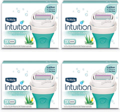 Schick Intuition Pure Nourishment refills on packaging highlighting coconut milk and almond oil for a gentle shave.