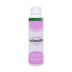 Schmidt's Clean Powder Deodorant spray bottle front view for everyday freshness