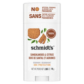 Schmidt's Sandalwood & Citrus deodorant stick for long-lasting underarm freshness.