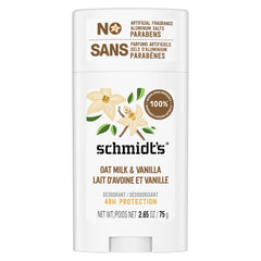 Schmidt's Vanilla Oat Milk deodorant stick for smooth application and all-day odor control.