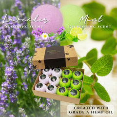 Schone Body bath bomb highlighting hemp oil for skin softness.