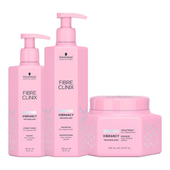Schwarzkopf Fibre Clinix Vibrancy Conditioner being applied to hair for moisture and softness.