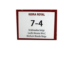 Igora Royal 7-4 color swatches show beige blonde tone for even coverage.