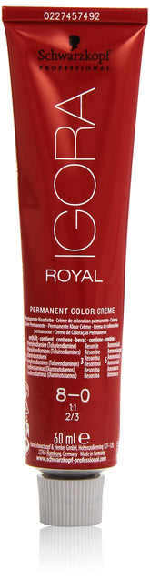 Schwarzkopf IGORA ROYAL 8-0 bottle displays light blonde shade with natural tone