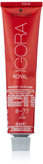 Schwarzkopf ROYAL IGORA 8-77 bottle and box showcase salon-grade color.