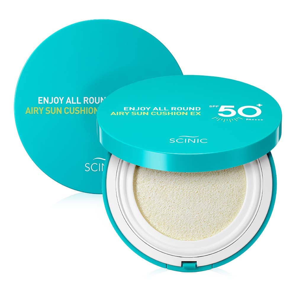 SCINIC Enjoy All Round Airy Sun Cushion EX close-up texture displays creamy moisture for daily wear