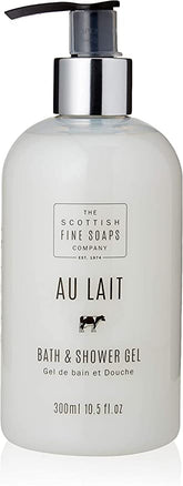 Scottish Fine Soaps Au Lait bath gel pump bottle for daily cleansing.