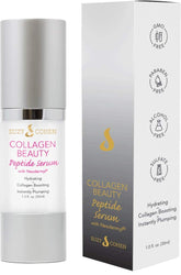 Script Essentials Suzy Cohen collagen serum bottle closeup, premium packaging.