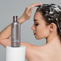 Scruples Clearet shampoo pump dispensing; easy daily use.