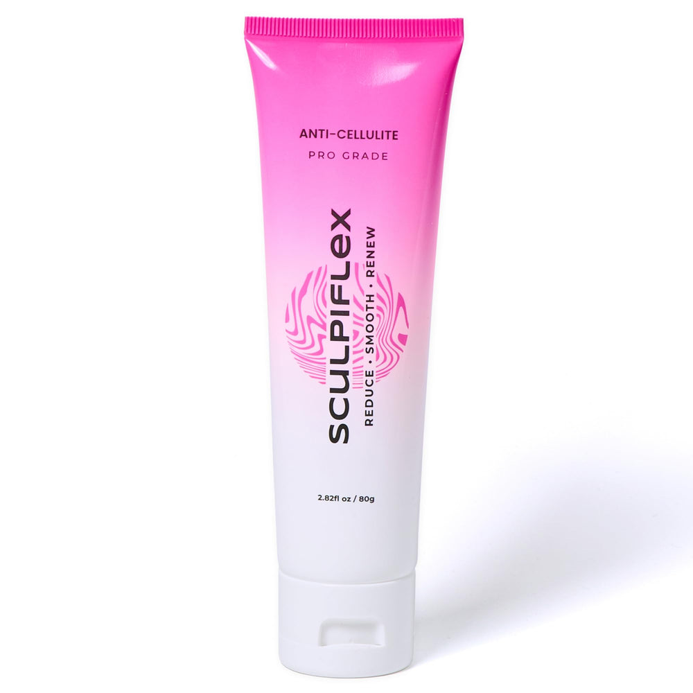 SCULPIFLEX anti-cellulite cream bottle showing tightening action for smoother skin.