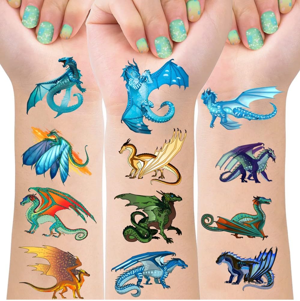 SDONY Wings of Fire tattoo sheet showcases bold kid-friendly designs for party fun
